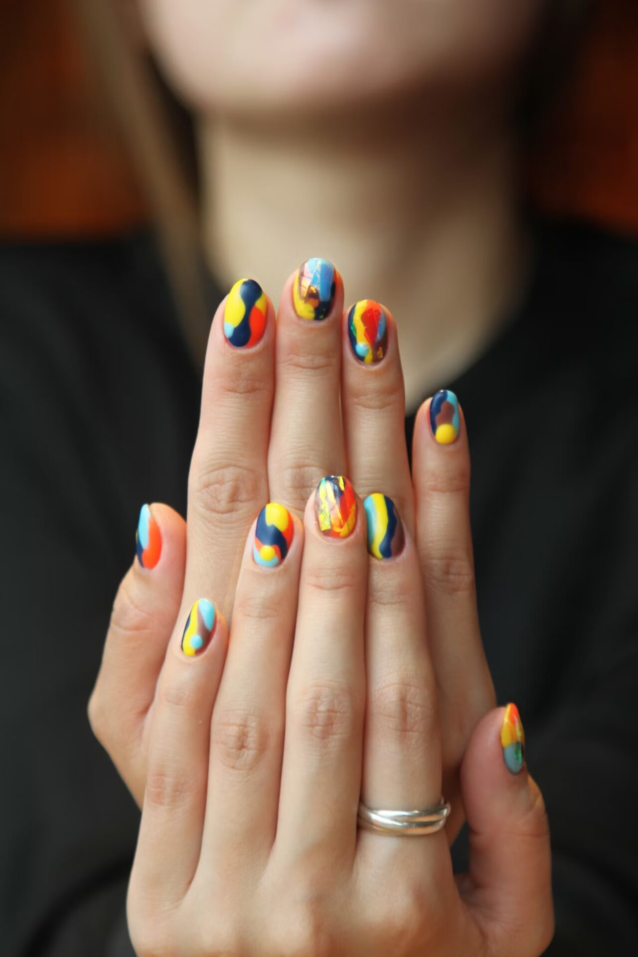 Yellow blue colourful nails multicoloured